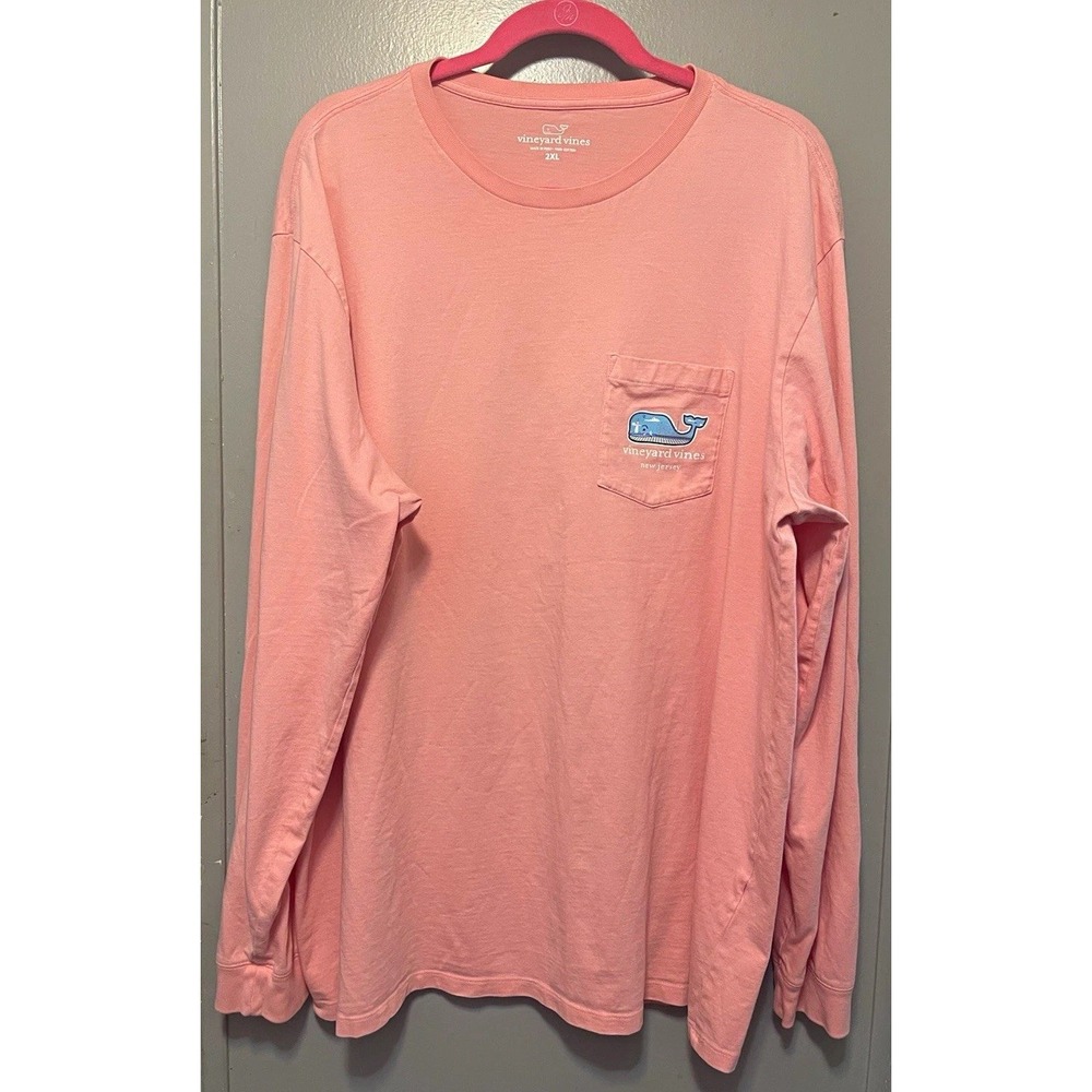 Vineyard Vines Men's 2XL Pink Long Sleeve Pocket Tee New Jersey Whale Graphic